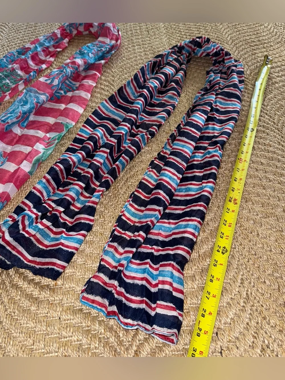 Lightweight Women's Striped & Coral Scarves - Pink Blue Navy Teal Set of 2